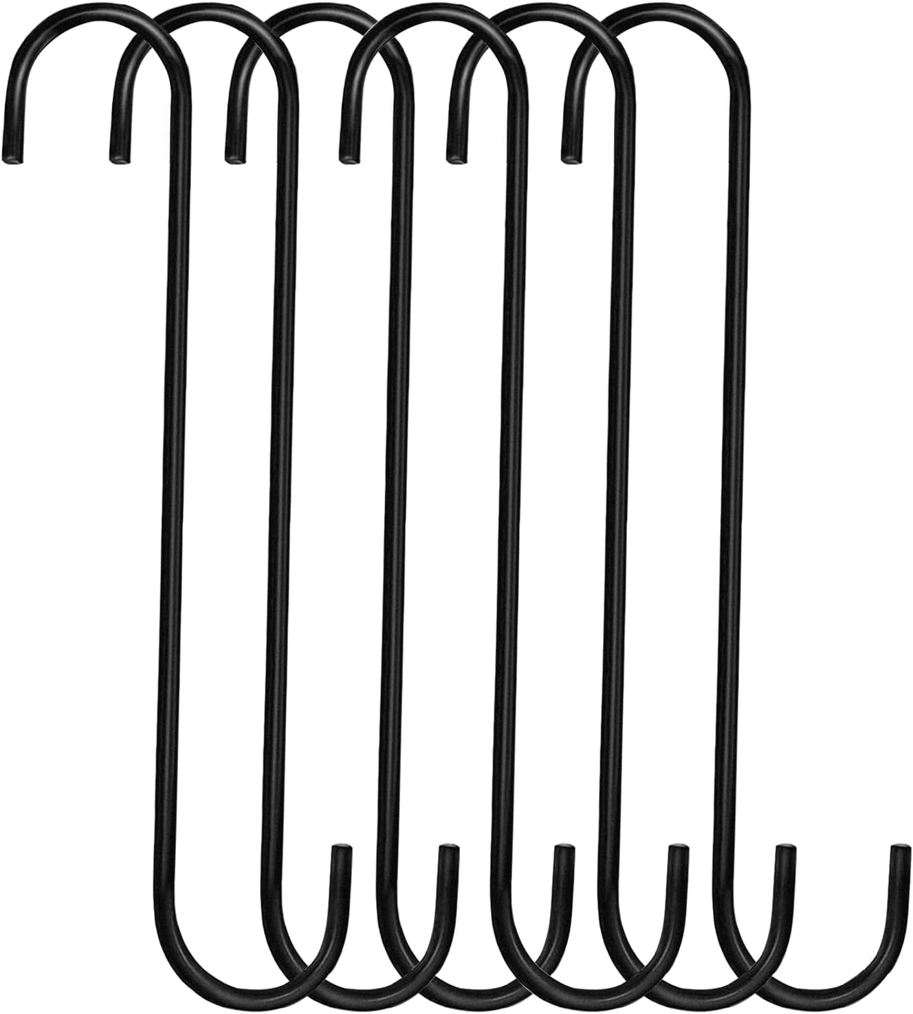 6 Pack 12 inch S Hooks for Hanging Plants, Bird Feeder, Kitchenware, Pots, Utensils,Flower Basket and Gardening Tool, Black Extra Long S Hooks Heavy Duty for Indoor Outdoor and Outdoor Uses