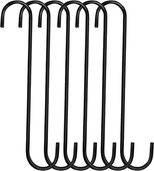 6 Pack 12 inch S Hooks for Hanging Plants, Bird Feeder, Kitchenware, Pots, Utensils,Flower Basket and Gardening Tool, Black Extra Long S Hooks Heavy Duty for Indoor Outdoor and Outdoor Uses