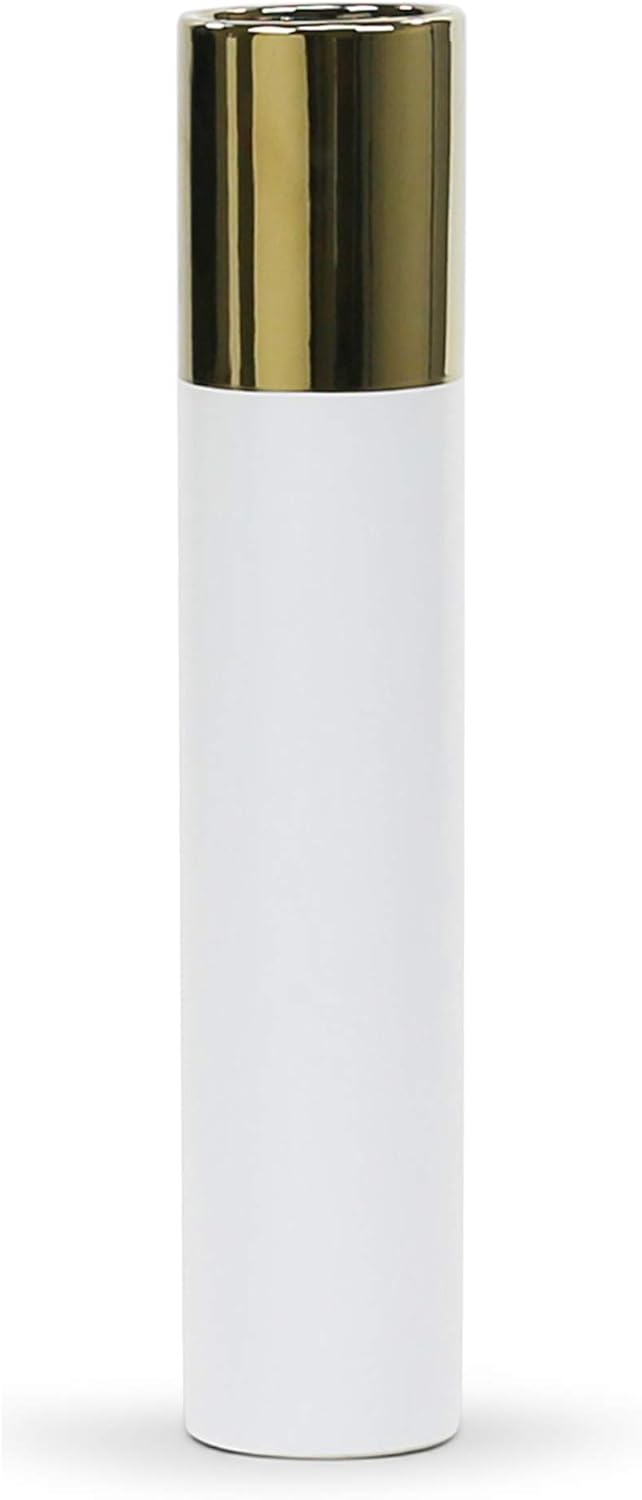 WGV Ceramic Cylinder Vase Width 4" Height 20" Elegant Unique Modern Matte Floral Container Planter Pot Centerpiece for Event Party Wedding Office Home Decor Gold White 1 Piece