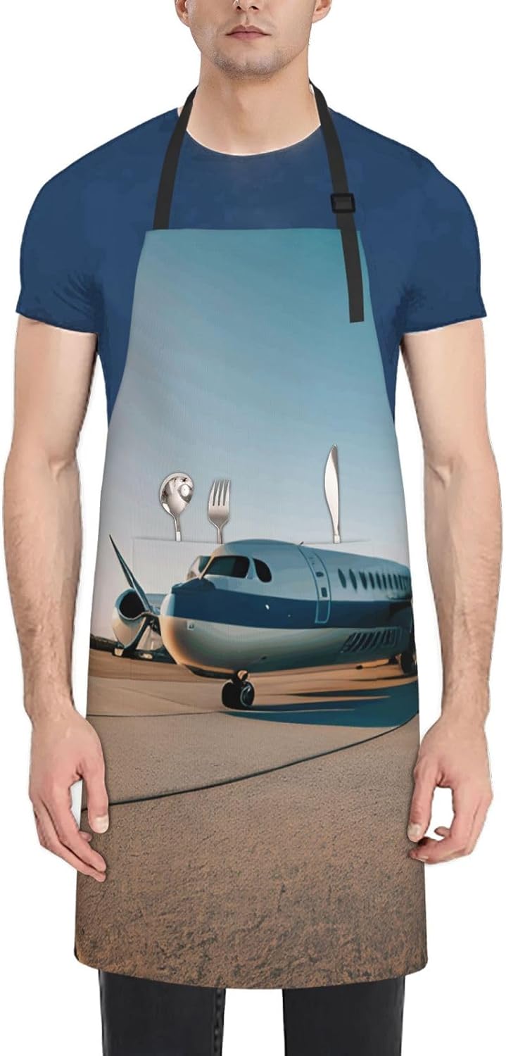 YANYU Airplane Print 28x33 In Kitchen Apron Stylish Chef Apron with Pockets for Cooking Baking Painting