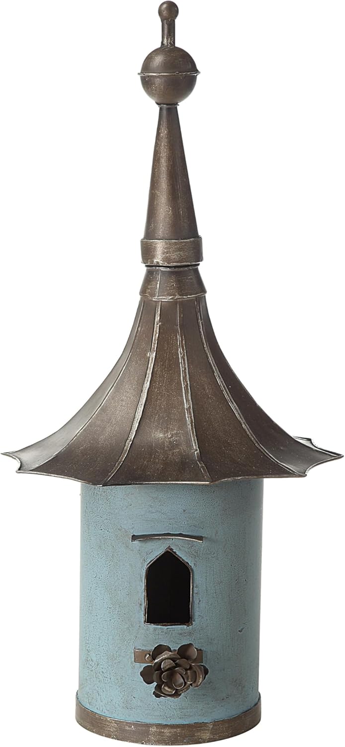 Creative Co-Op Cottagecore Free-Standing Decorative Metal Birdhouse fo
