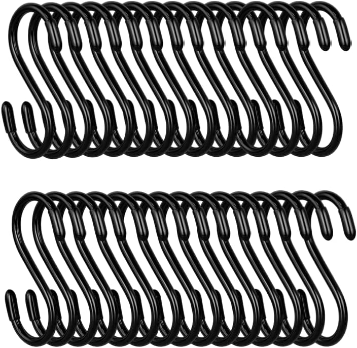 20 Pack 3 Inch Heavy Duty S Hooks, Black Rubber Coated S Hooks, Non Slip Sturdy Metal S Hook Hanger for Kitchen, Bathroom, Workshop, Office, Garden Tools, Plants, Clothes, Bags, Cups, Pans, Towel