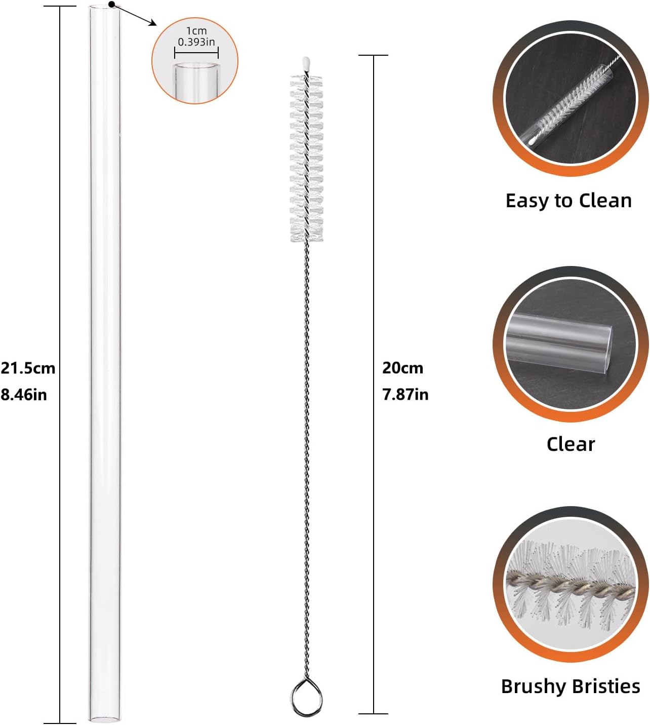 Replacement Straws for Hydrojug traveler 40 oz, Reusable Plastic Straws Compatible with Hydrojug Cup, Clear Transparent Straight Drinking Straws, Set of 5 Reusable Straws with 2 Cleaning Brushes