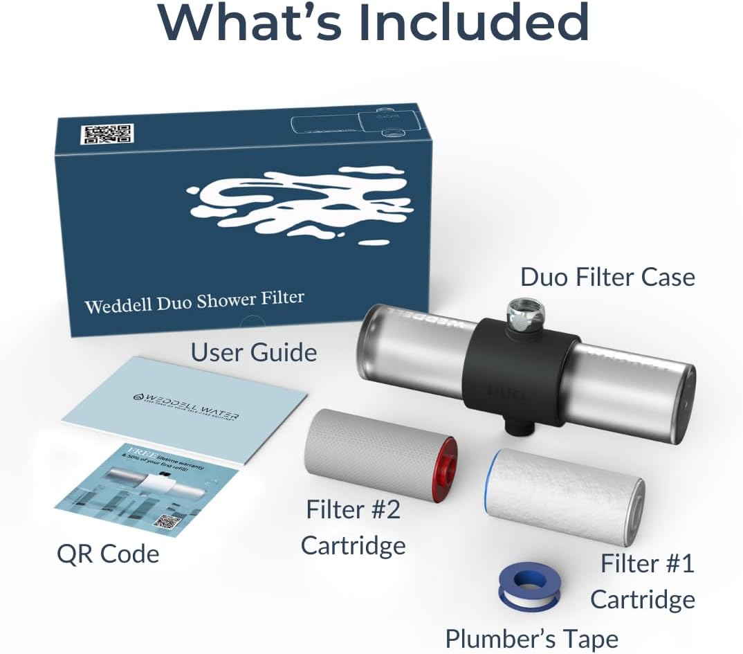 Weddell Duo Shower Filter – NSF Certified Shower Filter for Chlorine Reduction, Lead-Free, Easy Installation, Award-Winning Filter for Healthier Hair & Skin (Black)