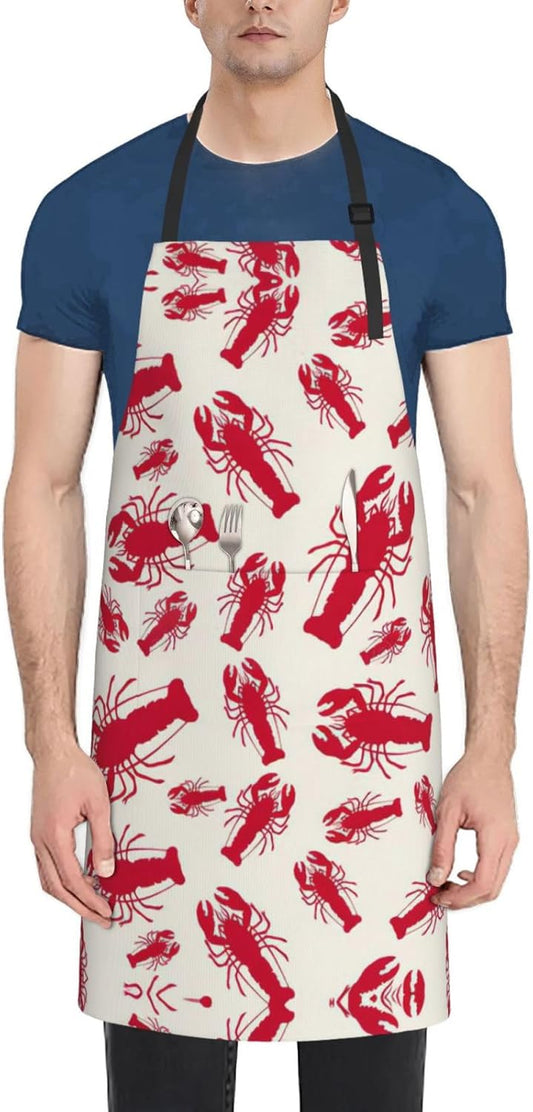Red Lobster Print 28x33 In Adult Kitchen Apron with Pockets Versatile Chef Smock for Cooking Baking