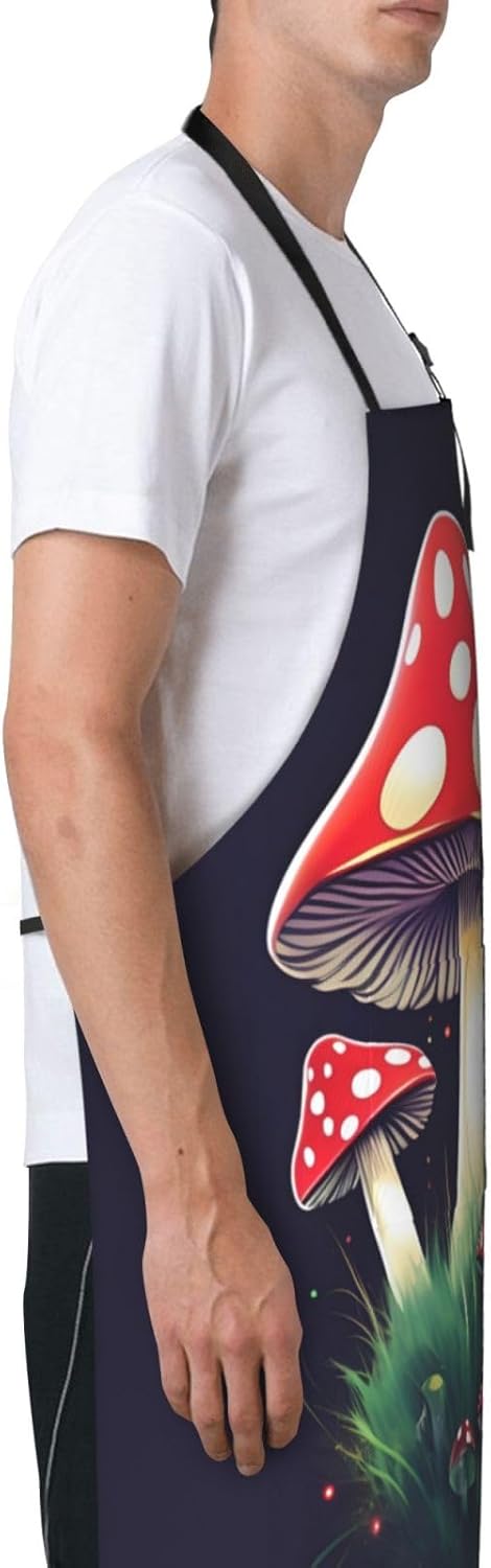 Magic Mushrooms print Waterproof apron with pocket adjustable cooking apron for adult kitchen bibs to bake