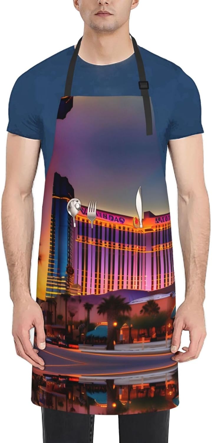 Las Vegas Sunset 1 Print Laundry apron 28x33 In Waterproof Kitchen Apron with Pockets for Cooking Baking