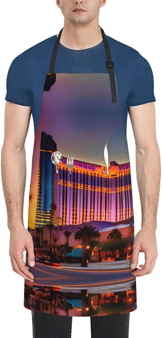 Las Vegas Sunset 1 Print Laundry apron 28x33 In Waterproof Kitchen Apron with Pockets for Cooking Baking