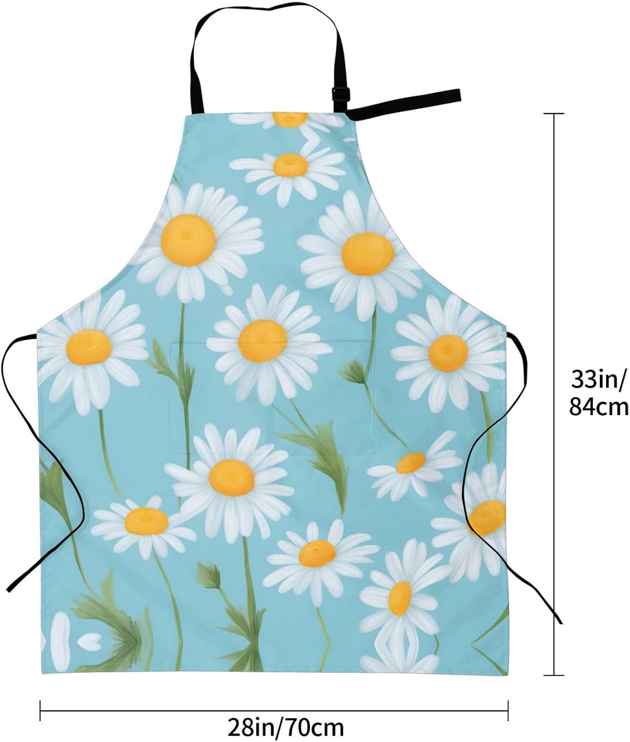 White Daisy in Light Blue Background print Waterproof chef's apron wit