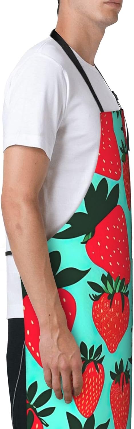 Cute strawberry 1 print Waterproof chef's apron with pocket apron for kitchen cooking baking barbecue and gardening