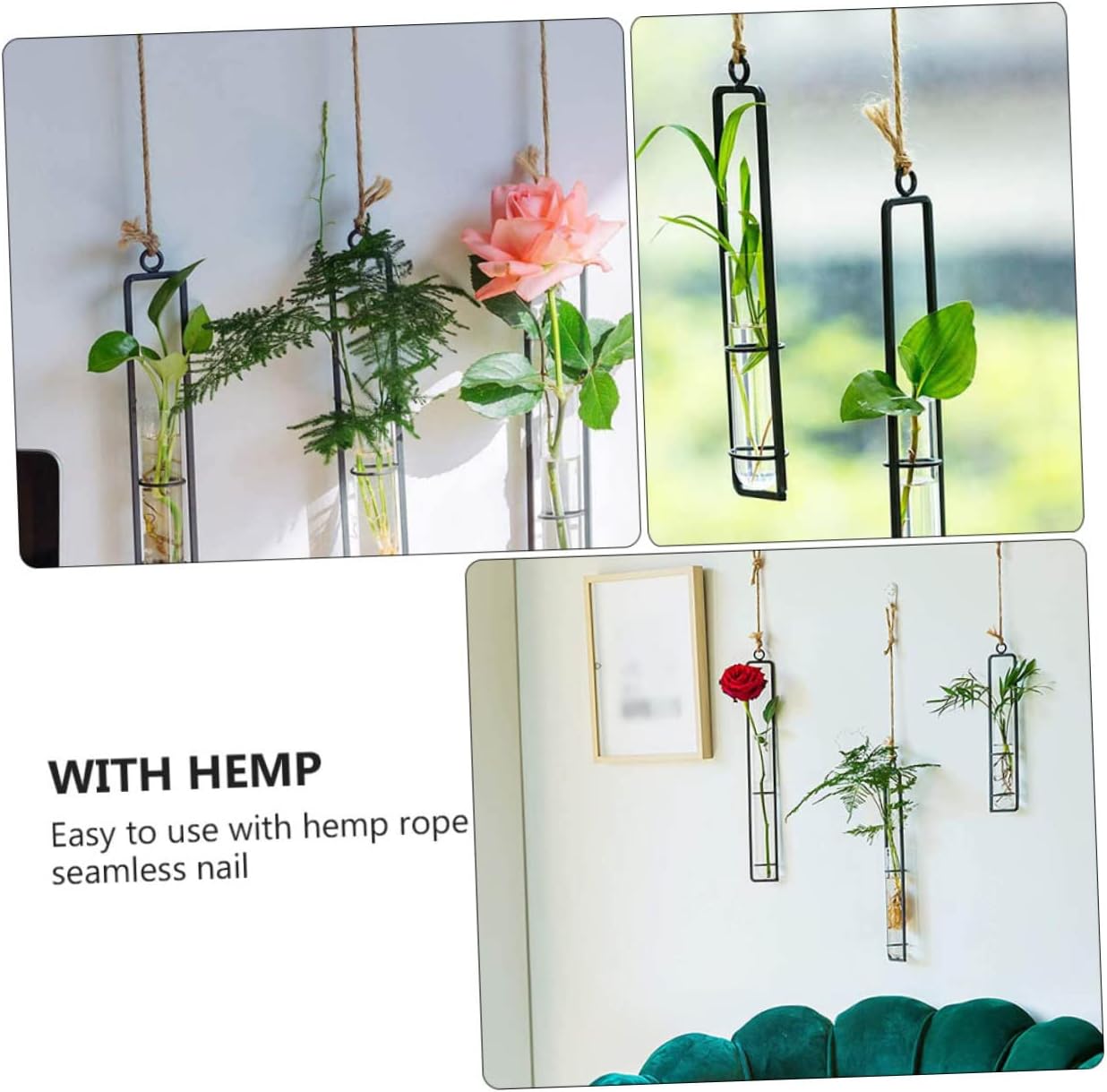 Glass Hanging Planter Tubes Iron Art Hydroponic Vase for and Garden De