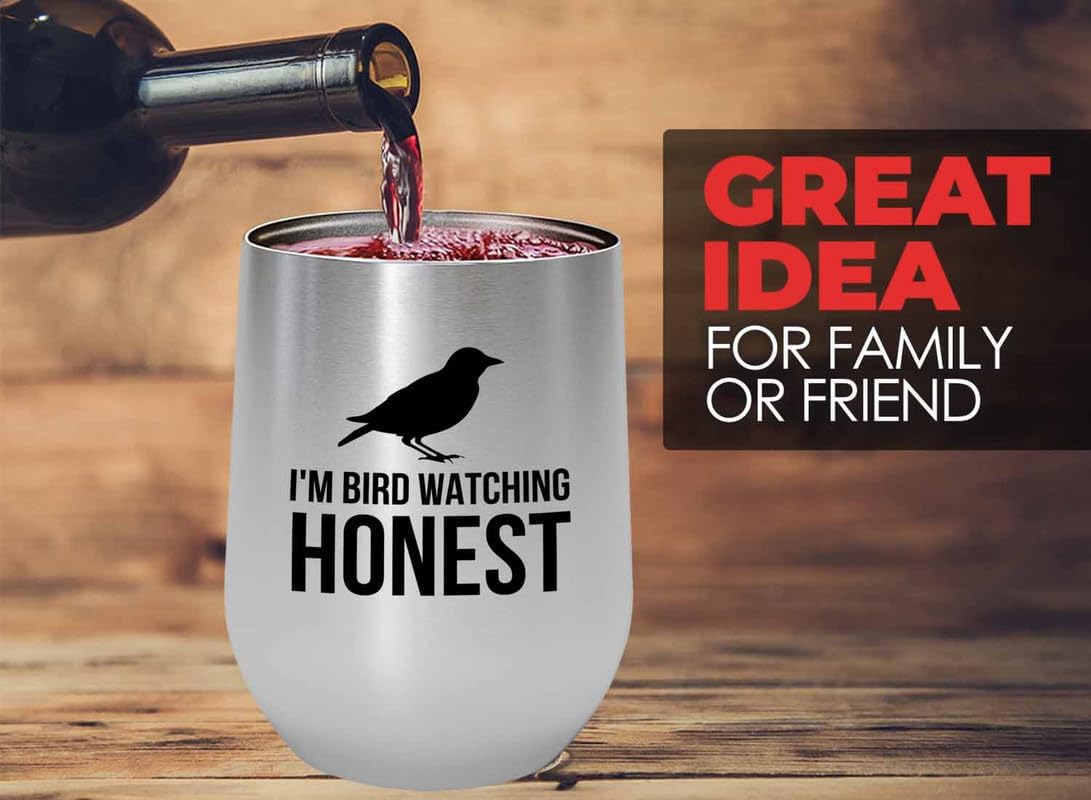 Birding Silver Edition Wine Tumbler 12oz - I'm bird watching - Bird Feeder Backyard Birdwatcher Gifts Birding Bird Lover