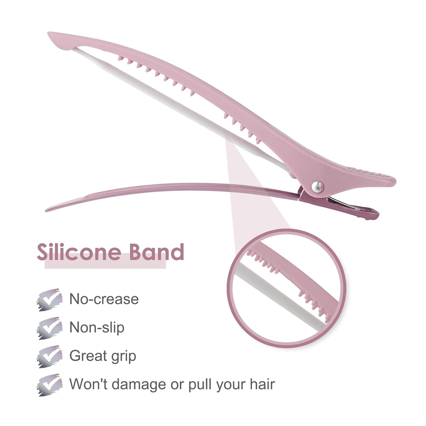AIMIKE Hair Sectioning Clips with Silicone Band - 6pcs No Crease Duck 
