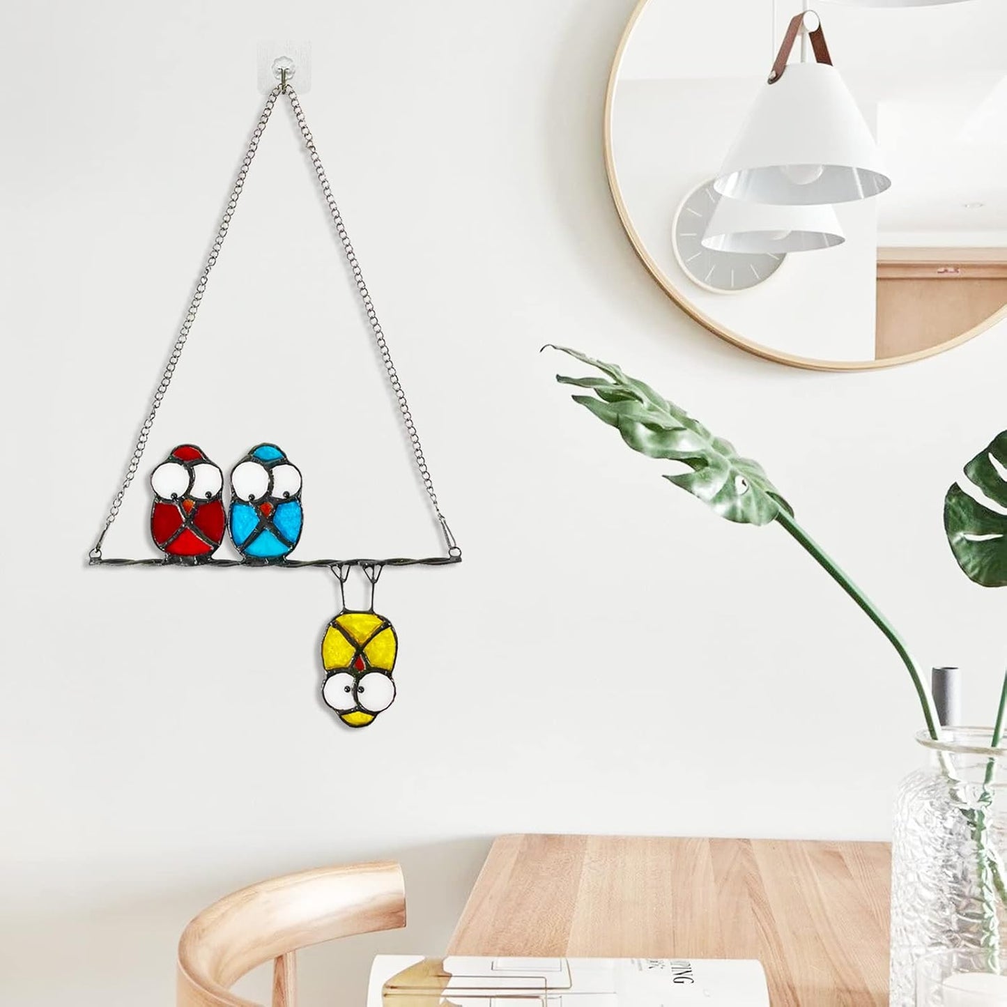 Double-Side High Stained Glass Suncatcher Panel, Multicolor Owls Suncatcher for Windows Doors Room Home Decoration Hummingbird Ornamentand Gifts for Bird Lovers Owl Gifts for Mom,Grandma(red)