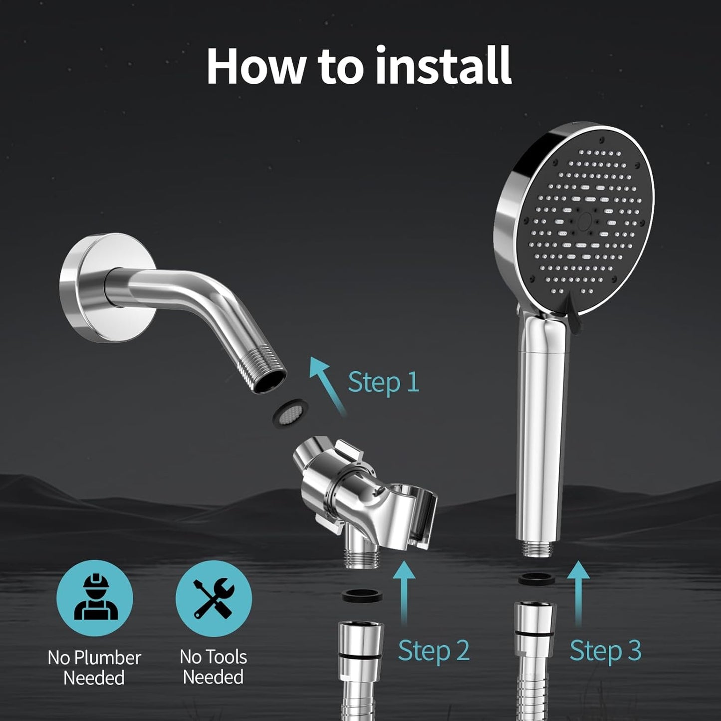 SR SUN RISE NSF Filtered Shower Head with Handheld High Pressure 9-Spray Settings Power Wash Detachable Filter for Hard Water Removes Chlorine (Chrome Silver, 4.9inch)