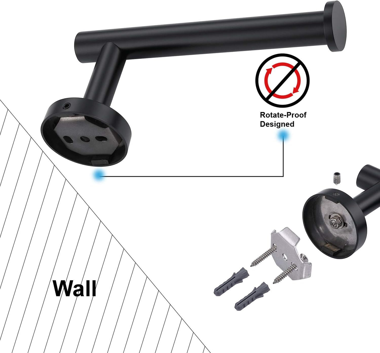 TASTOS Matte Black Toilet Paper Holder SUS304 Stainless Steel, Modern Round Tissue Roll Holders Wall Mount, Toilet Paper Roll Dispenser Bathroom 5 inch TP Holder for Kitchen Washroom