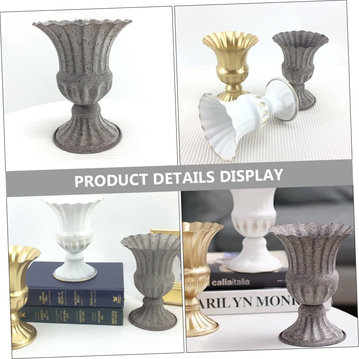 BESTOYARD Wedding Decorations Metal Flower Vase Classic Urn Planter Roman Column Flower Pot Plant Container Hydroponic Bottle Cement Vase Floral Arrangement Vase Grey Home Decor