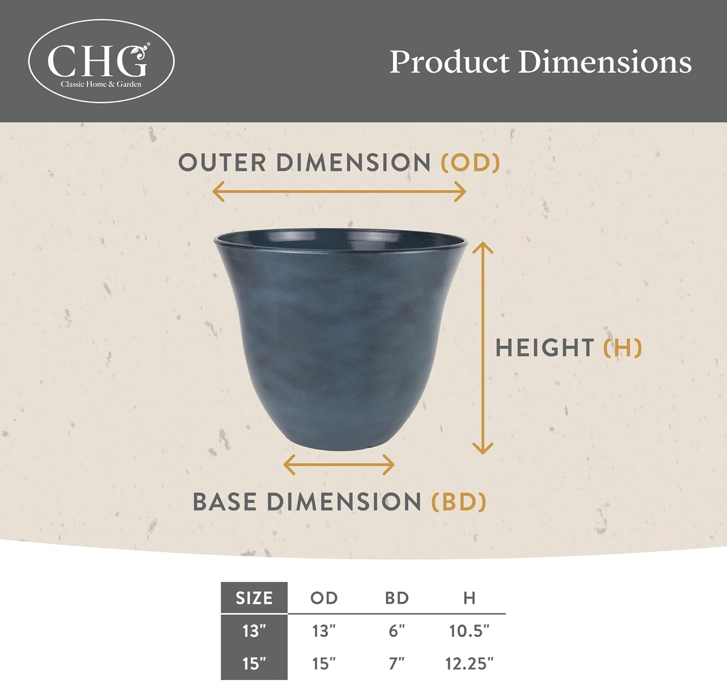 Classic Home and Garden Honeysuckle Resin Planters - Lightweight Indoor & Outdoor Plant Pots - UV-Resistant Plastic Flower Pots - Pot Planters for Flowers & Herbs (15" Distressed Copper)