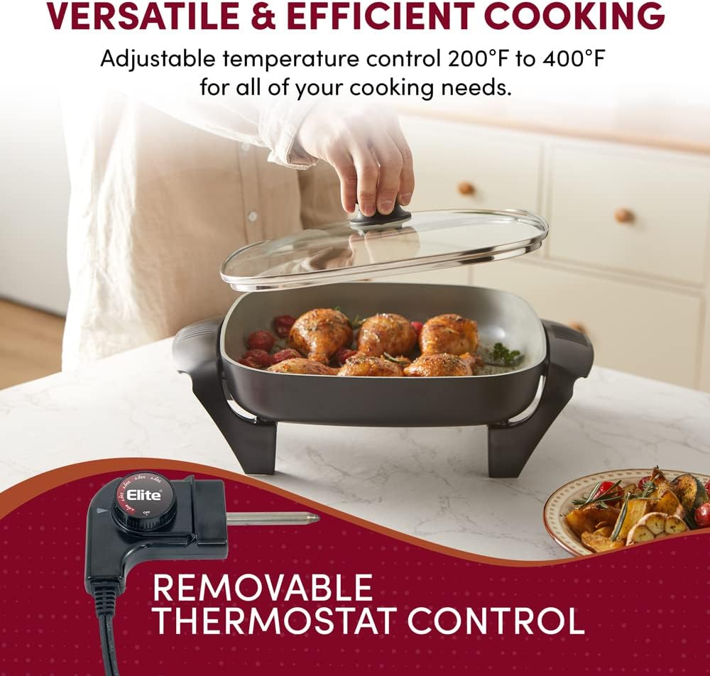 Elite Gourmet 12"x12"x2.15” Ceralast™ PFAS Free Ceramic Electric Skill