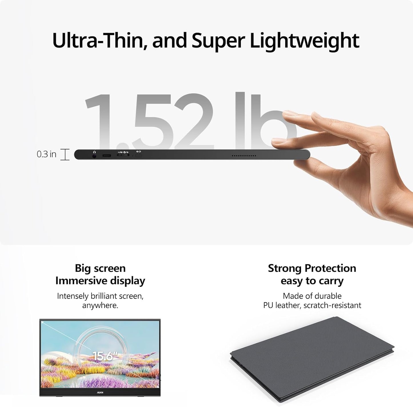 MNN Portable Monitor 15.6inch FHD 1080P USB C HDMI Gaming Ultra-Slim I