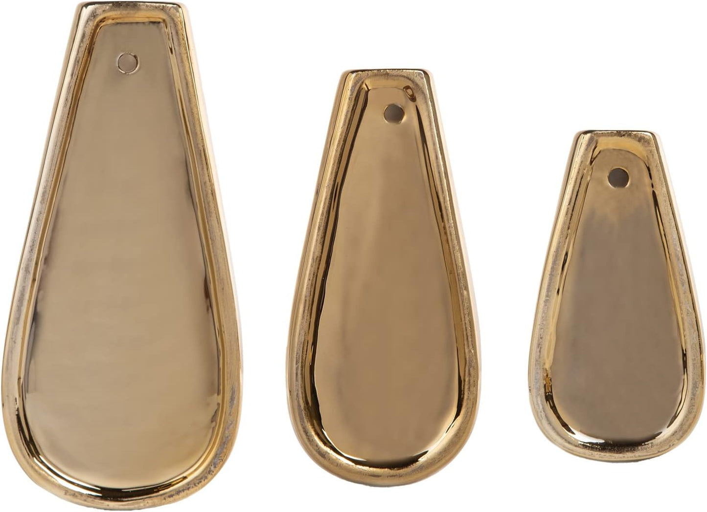 Wall Mount Metallic Gold Flower Vase, Ceramic Hanging Planter with Teardrop Shape, Set of 3 Contemporary Oval Plant Pots