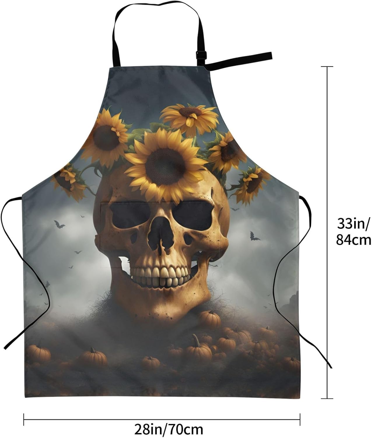 Sunflower Halloween Skull print Waterproof chef's apron with pocket apron for kitchen cooking baking barbecue and gardening