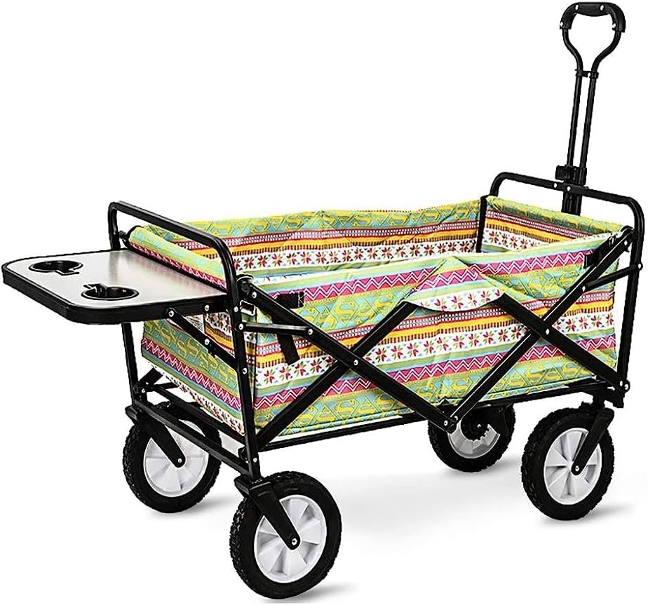 Handcart, Folding Garden Trolley Cart Multi-Function Heavy Duty Wagon for Outdoor Camping Picnic Fishing Shopping Cart with Table Board, Load:80Kg/B