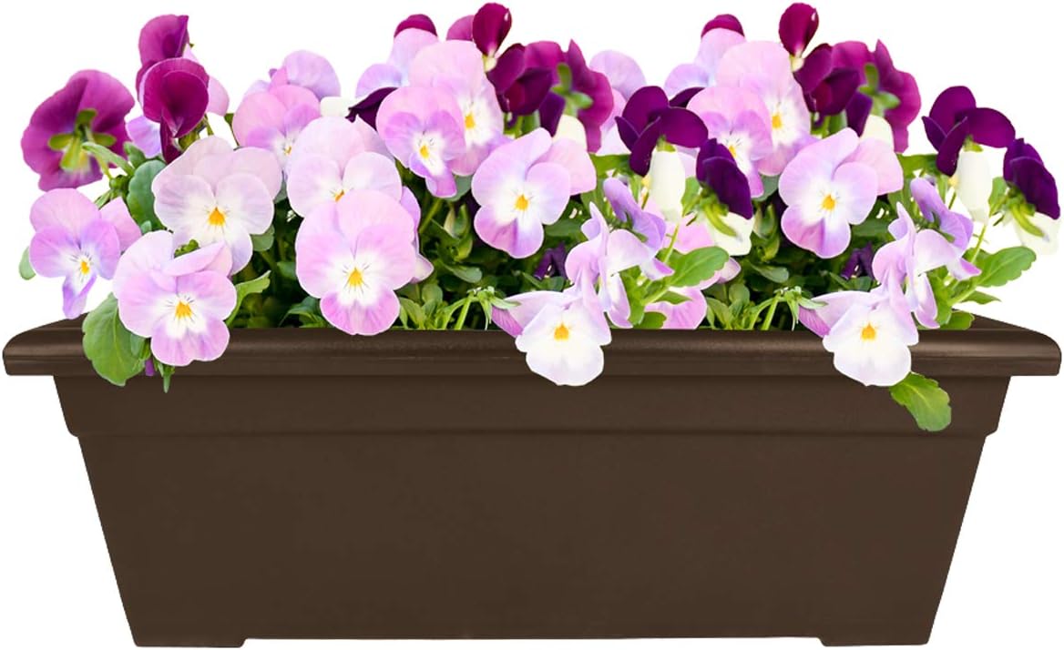 The HC Companies 28 Inch Romana Planter Box with Drainage Plug, Lightweight UV-Resistant Plastic Outdoor Planters, 1-Pack Flower Box for Garden, Patio, Balcony, and Fence, Chocolate