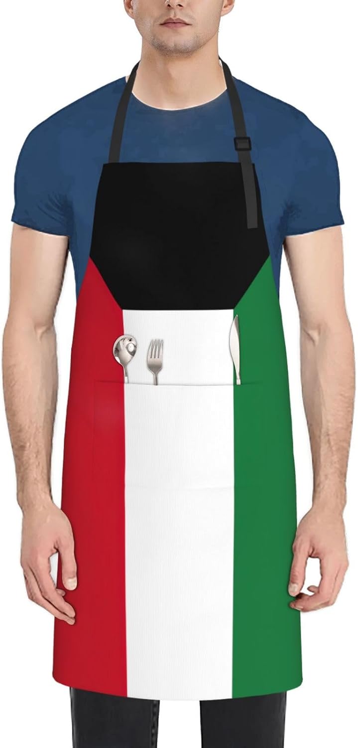 YANYU Kuwaiti flag Print 28x33 In Kitchen Apron Stylish Chef Apron with Pockets for Cooking Baking Painting