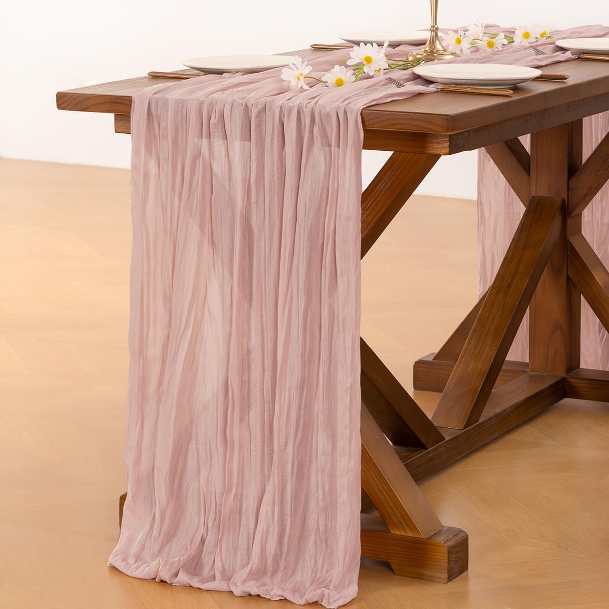 Socomi Pink Cheesecloth Table Runner Easter Spring Boho Rustic Gauze Dusty Pink Farmhouse 120 inch 10FT Cheese Cloth Runner for Wedding Party Baby Shower Birthday Home Decor Holiday Decorations