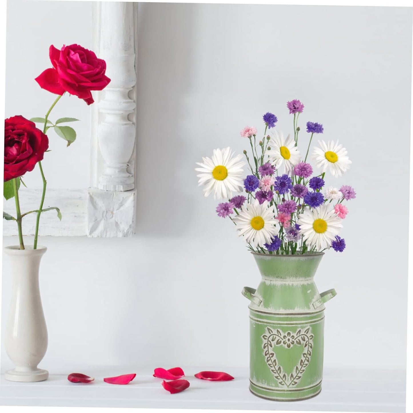 Flower Pot Decorative Flower Farmhouse French Rustic Metal Jug Country Pitcher Metal Flower Bucket with Handles Terrarium Decorations Home Flower Container Galvanized Iron Vase