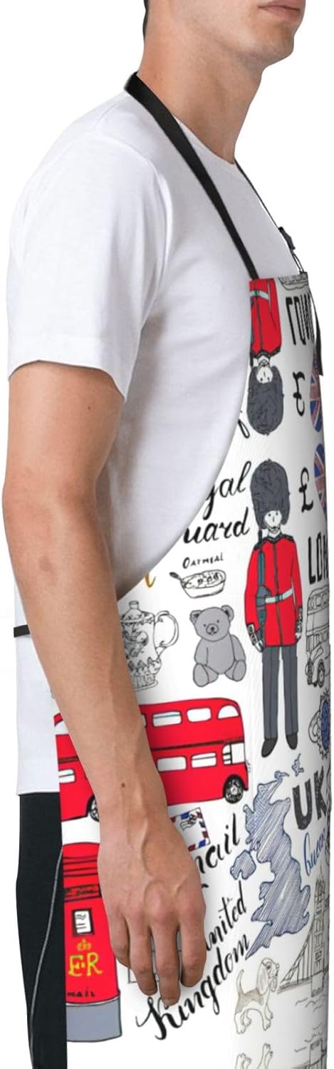 I Love London Print Laundry apron 28x33 In Waterproof Kitchen Apron with Pockets for Cooking Baking