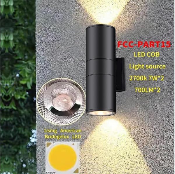 2-Pack LED Outdoor Wall Lights,14W 2700K Matte Black Aluminum Wall Lights Up Down Cylinder, Exterior Light Fixtures for Porch Patio Door