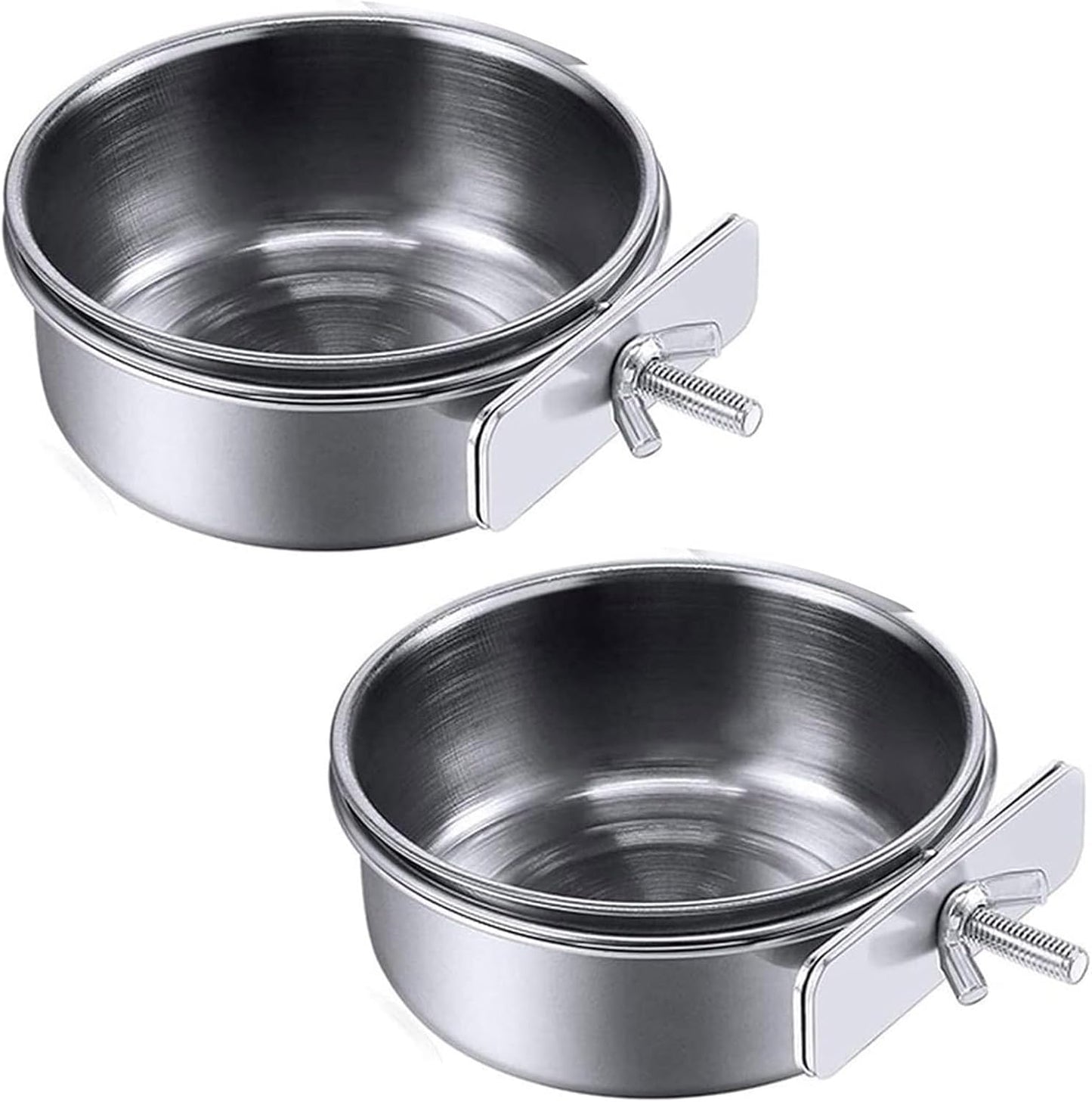 2PCS Bird Feeding Dish Cup Parrot Food Bowl Clamp Holder Cage for Parakeets AfricanGreyConures Cockatiels Lovebirds Bird Feeding Dish Parrot Removable Stainless Steel Bowl Clamp Holder Birds