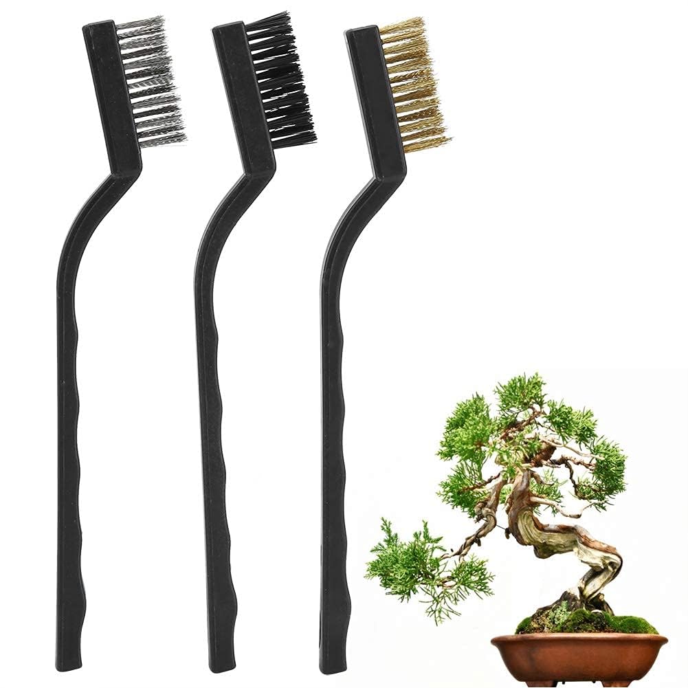 Mini Wire Brush Bonsai Brush, 3pcs Wire Bristle with Plastic Handle Ma