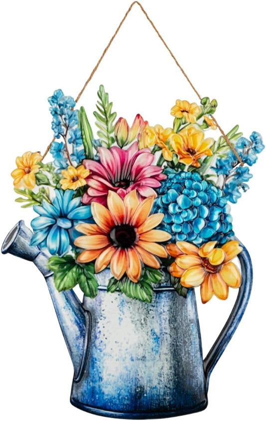 Quterhero Watering Can Flower Wall Decor, Metal Hanging Art for Indoor