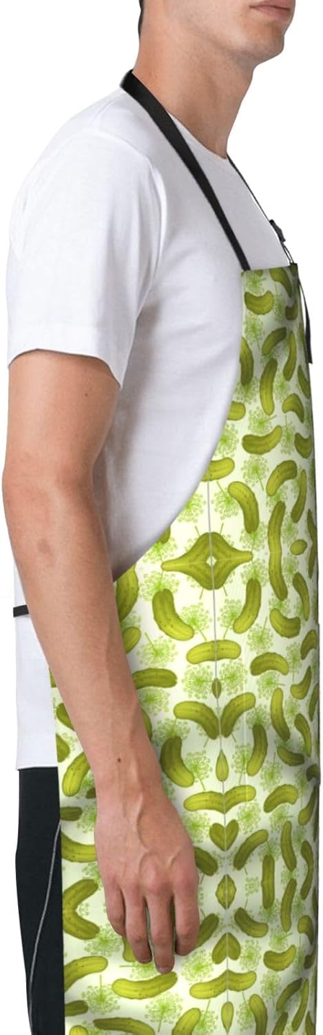 Sushi Dill Pickles print Waterproof apron with pocket adjustable cooki