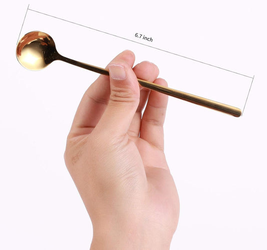 4 PCS 6.7 Inches Coffee/ Tea Spoons Long Handle, Gold, Ice Tea, Espres