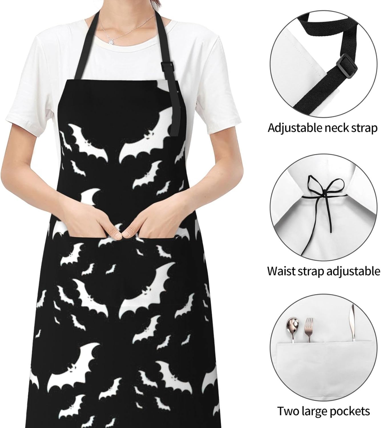 Halloween Flying Bats Print 28x33 In Adult Kitchen Apron with Pockets 