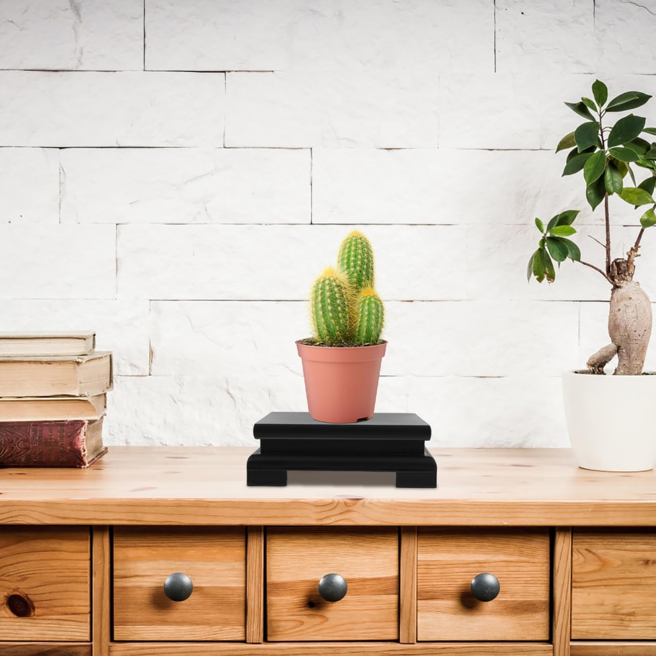 DECHOUS Square Wooden Display Stand Black - Wood Vase Pedestal Stand Display Base for Small Plant Pot, Buddha Statue, Fish Tank, Home Office Farmhouse Decoration, 6x2 Inch