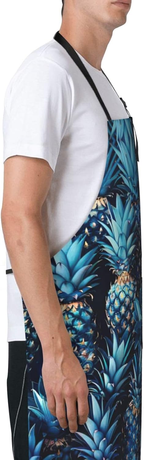 Blue pineapple print Waterproof chef's apron with pocket apron for kit