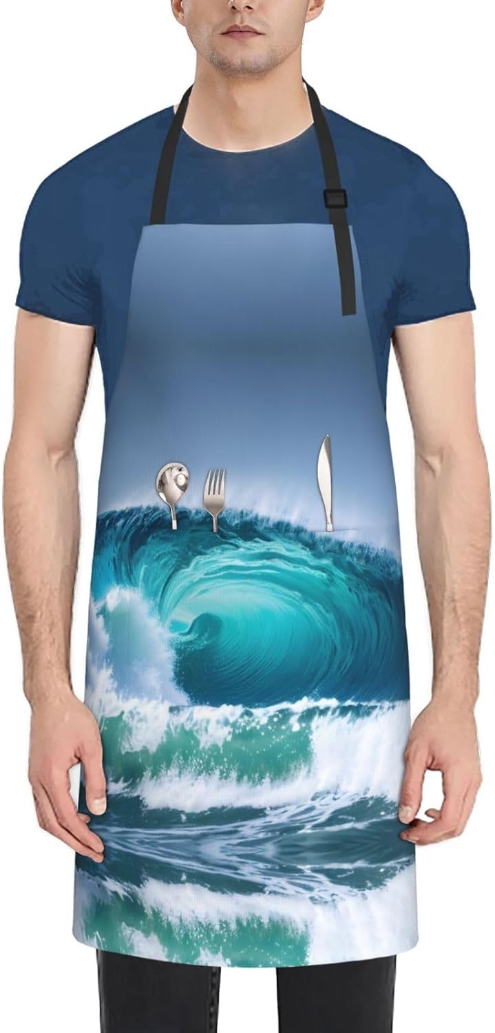 Ocean Wave Print Laundry apron 28x33 In Waterproof Kitchen Apron with 