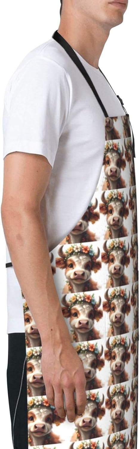 YANYU Animal cow Print 28x33 In Kitchen Apron Stylish Chef Apron with Pockets for Cooking Baking Painting