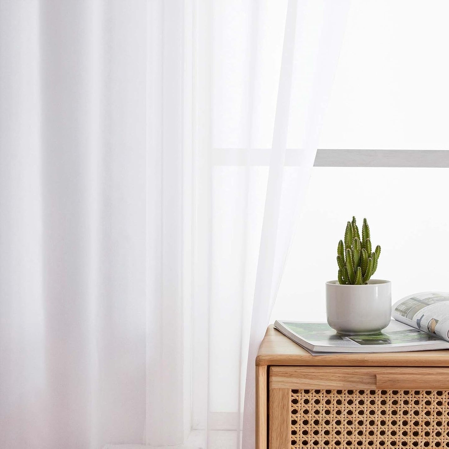 White Sheer Curtains 84 Inches Long 2 Panels Set for Bedroom Living Room, Soft Airy Light Filtering Modern Solid Rod Pocket Drapes Window Treatments, White, Each 42" W x 84" L