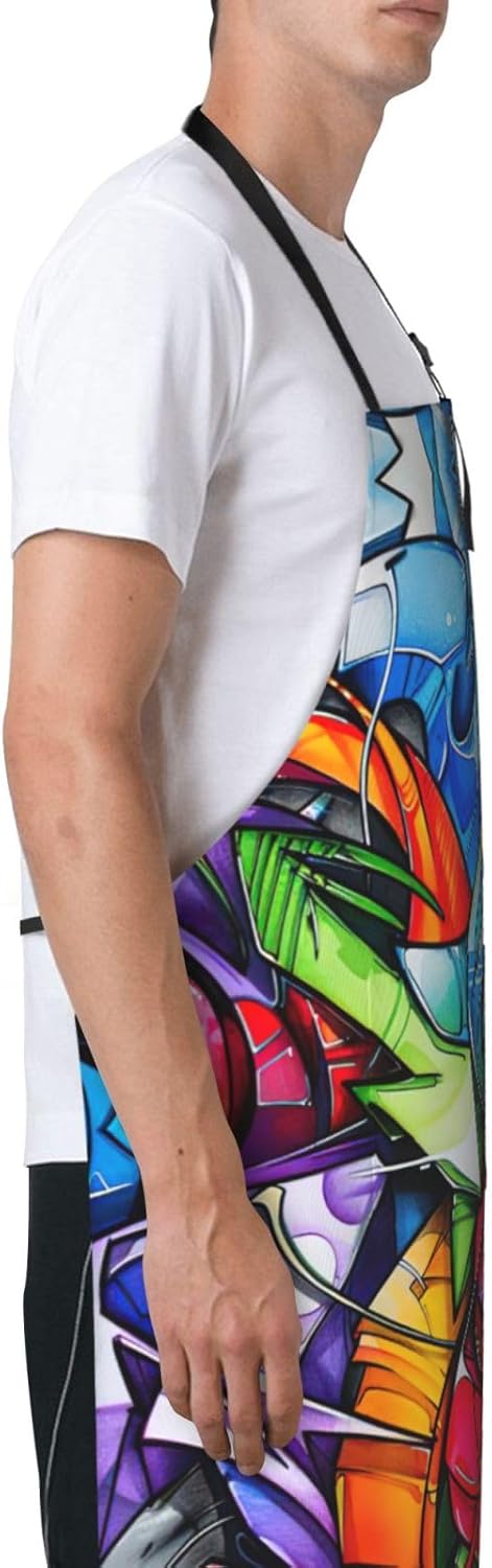Graffiti Drawing print Waterproof chef's apron with pocket apron for kitchen cooking baking barbecue and gardening