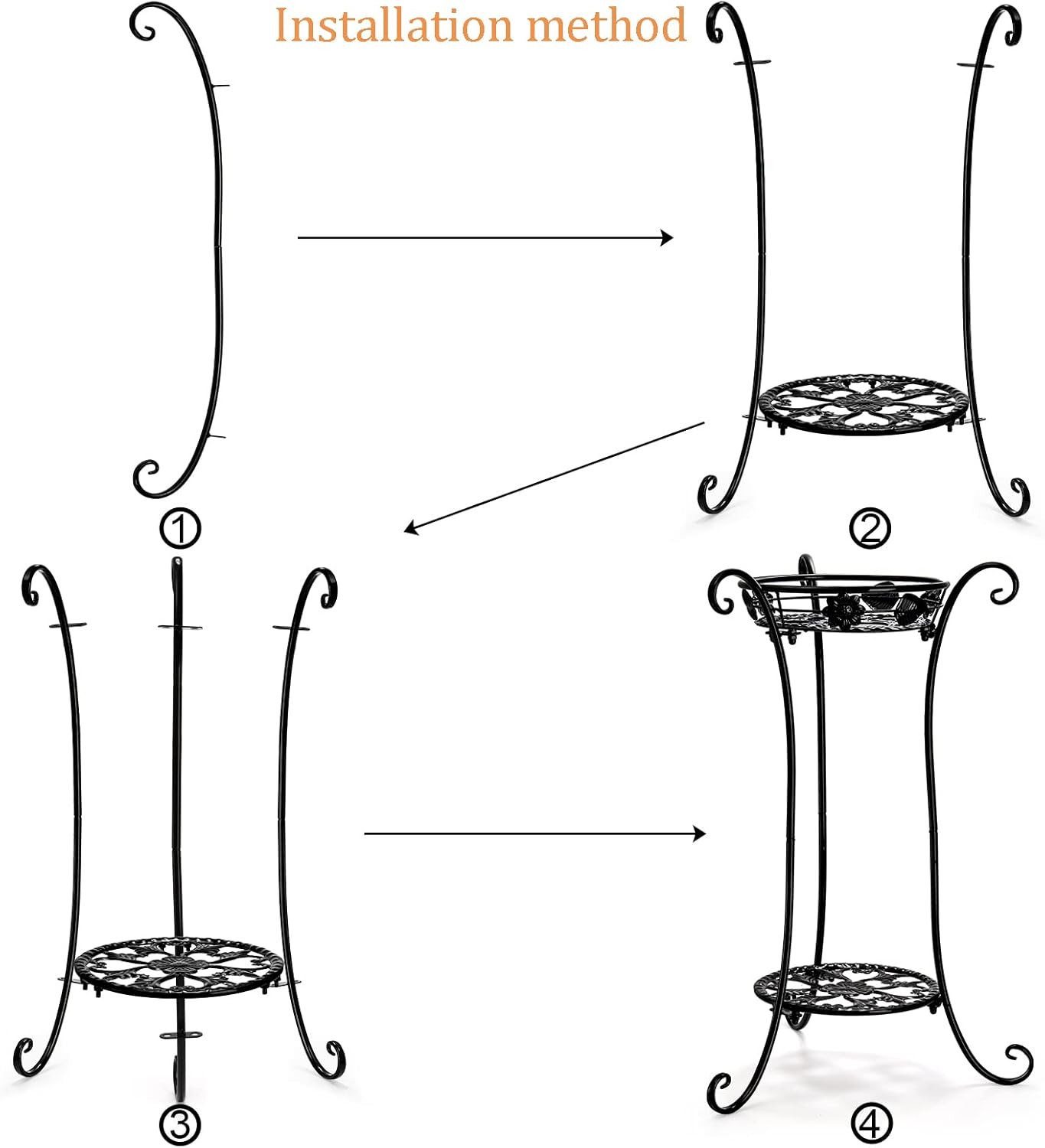 Yesland 2 Pcs Metal Plant Stand Indoor Outdoor, 2 Tier Black Iron Flow