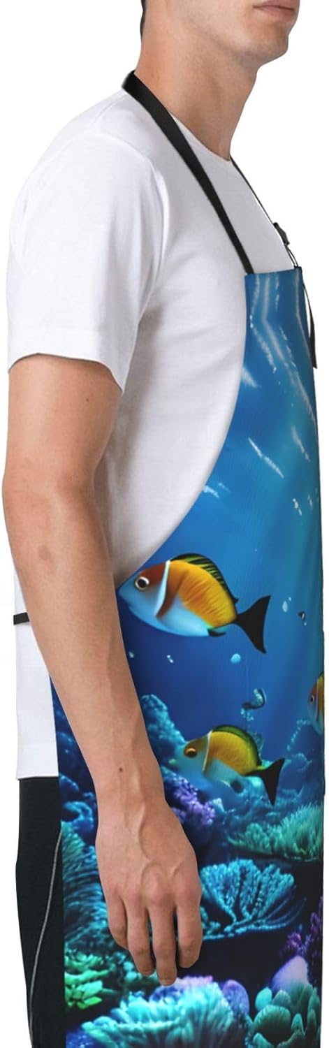 Tranquil Underwater Scenery Print Laundry apron 28x33 In Waterproof Kitchen Apron with Pockets for Cooking Baking