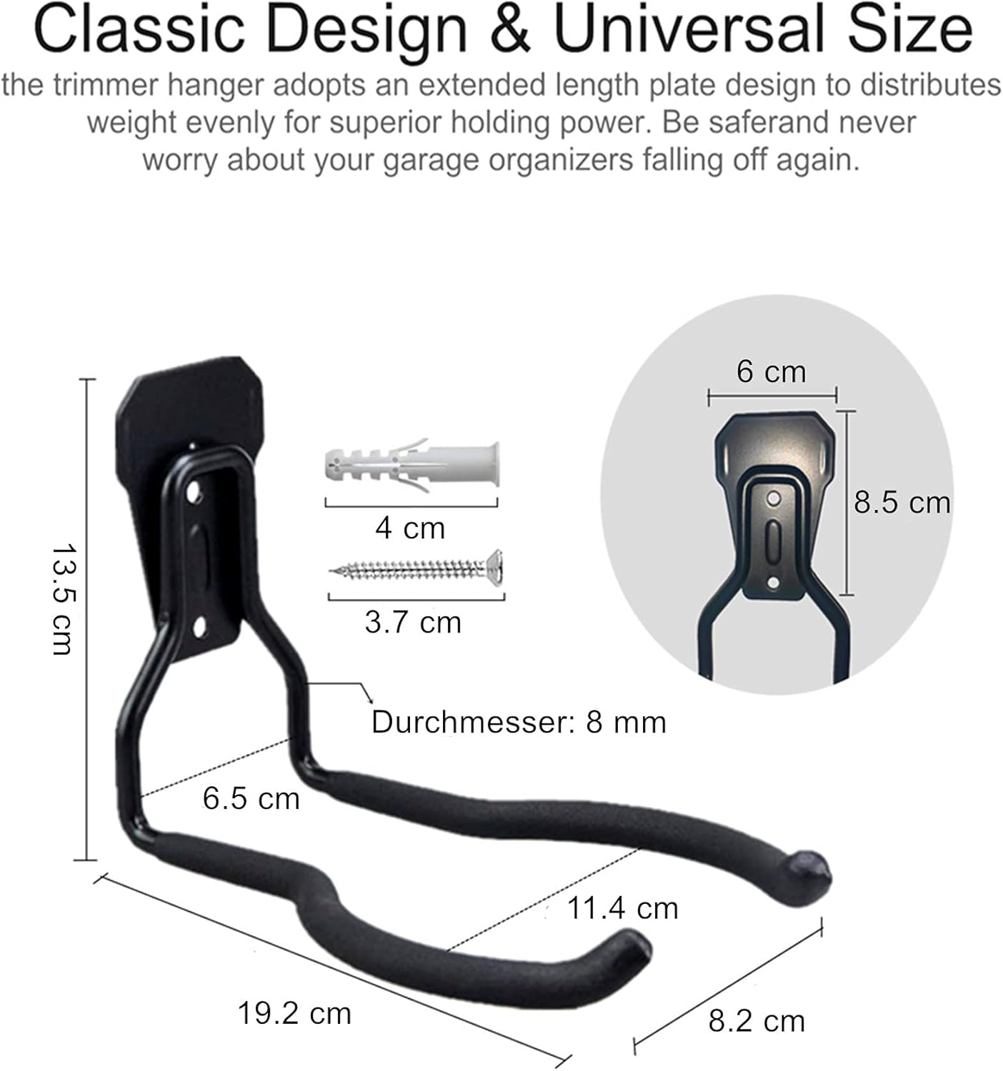 Falezern String Trimmer Hanger Bracket, Garden Lawn Trimmer Wall Mount, 1 Pcs Heavy Duty Weed Eater Rack for Garage. Garden Tool Organizer and Storage Hook for Garage Trimmer, and More.