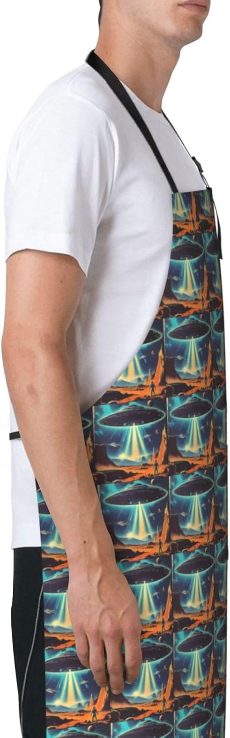 YANYU Universe Planet Print 28x33 In Kitchen Apron Stylish Chef Apron with Pockets for Cooking Baking Painting