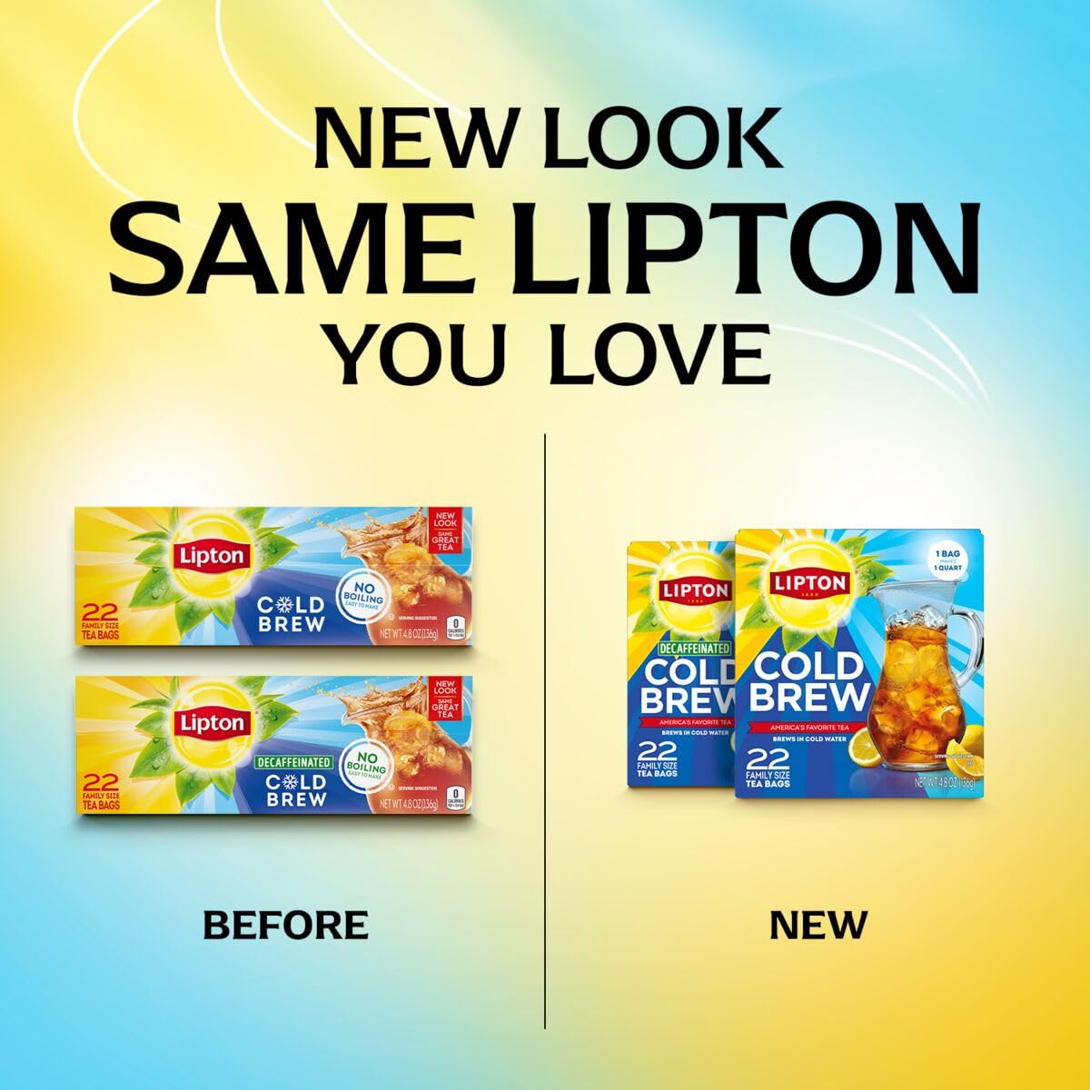 Lipton 콜드 브루 아이스 티백, 패밀리 사이즈 제로 칼로리, 끓이지 않고 쉽게 만들 수 있음, 티백 총 22개